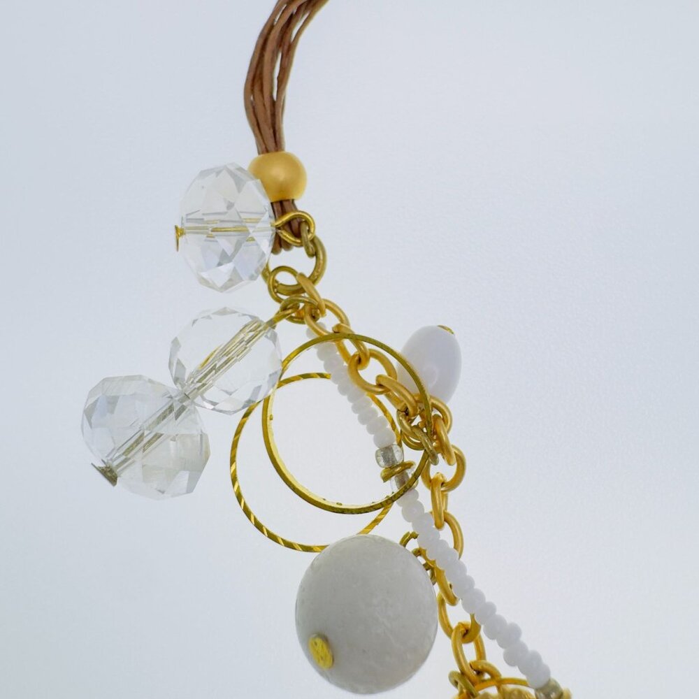 Gold & White Layered Necklace With Beads & Crystals Adjustable Lobster Clasp 18 - Picture 6 of 11